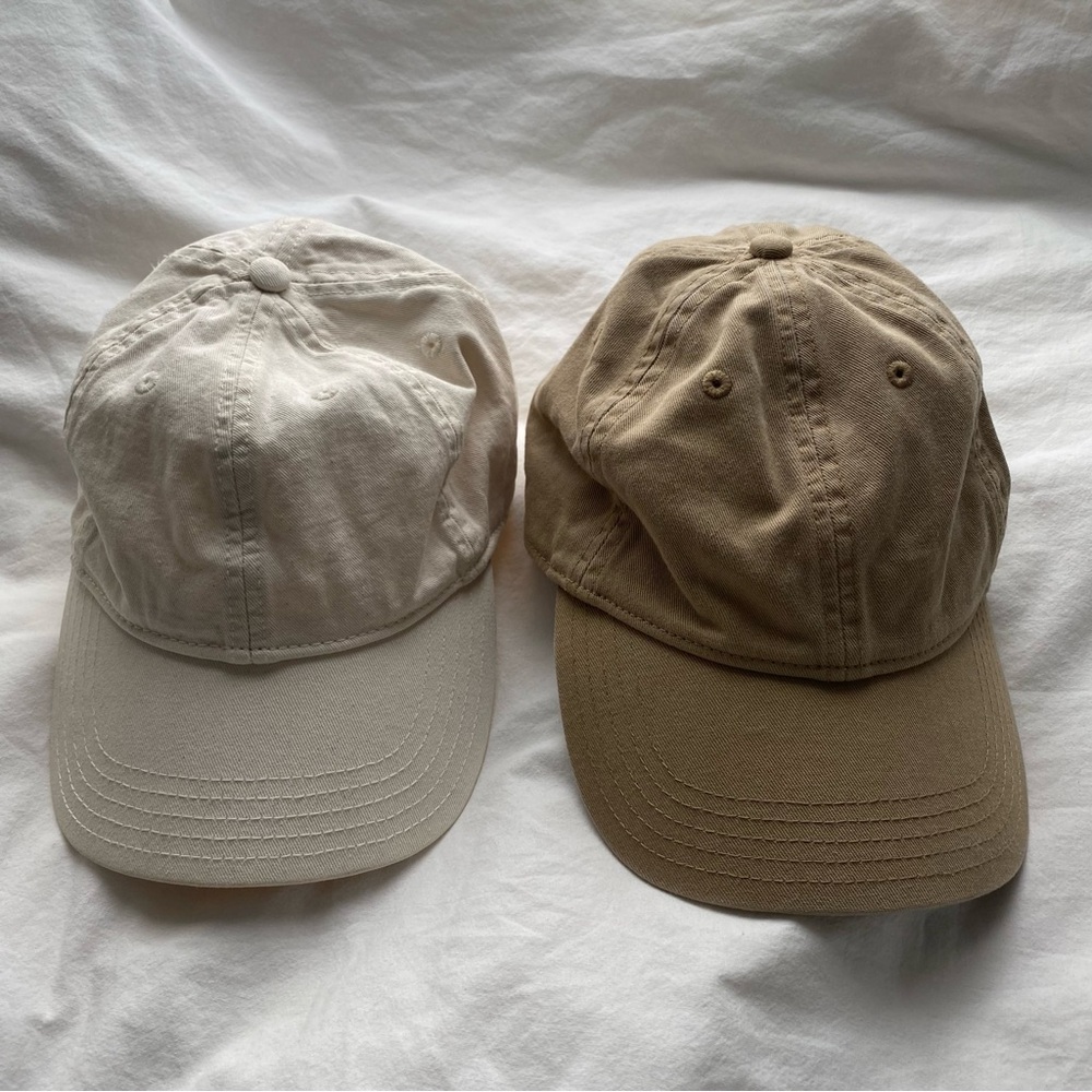 Bundle Madewell MWL Organic Cotton Baseball Cap Hat x2 Alabaster, Olive Surplus